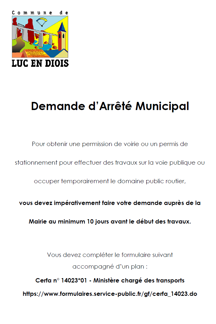 Demande d'arrêté municipal