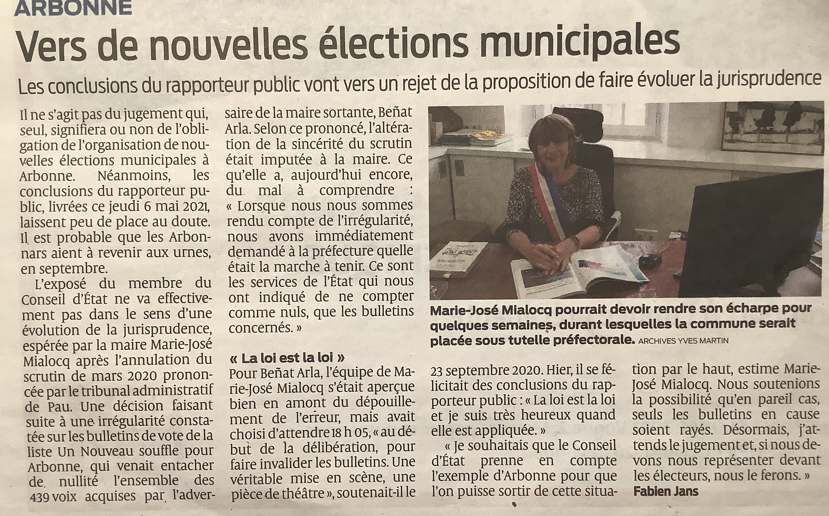 Article Sud Ouest du 8 mai 2021