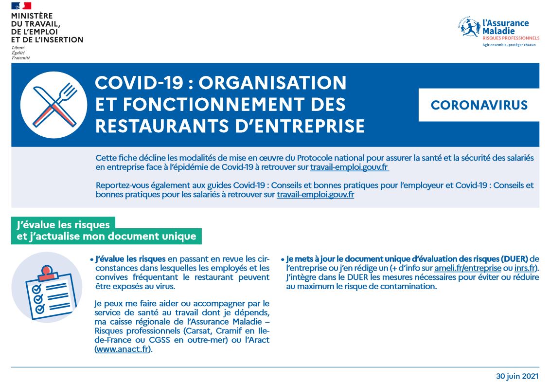 COVID 19: Organisation et fonctionnement des restaurants d'entreprise