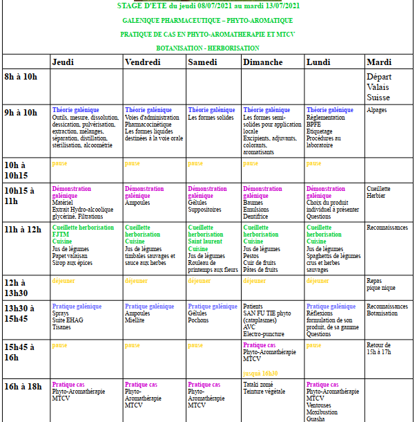 Photo emploi du temps stage 