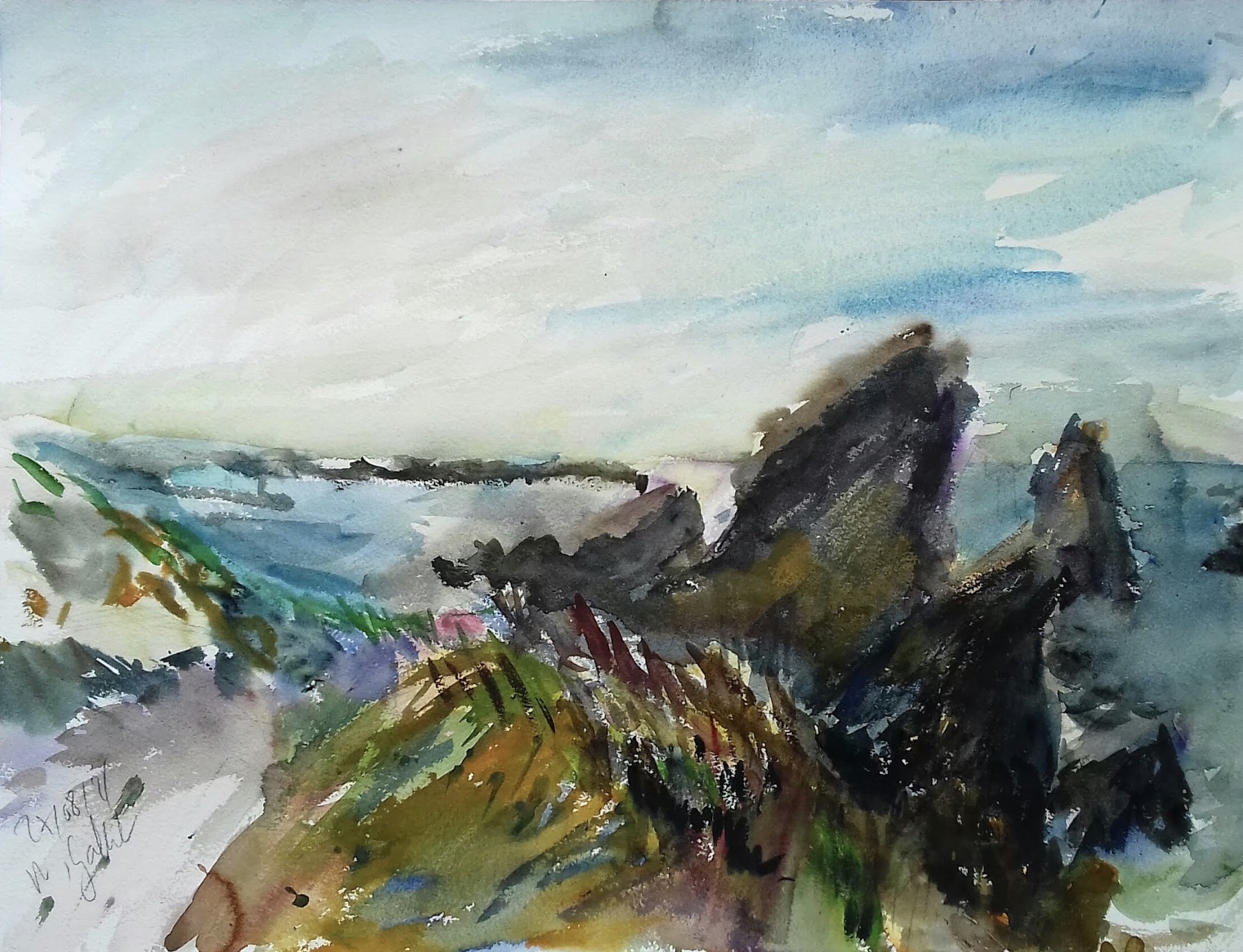 Nathalie gallet aquarelles 07 21 02 12 pointe de primel 46x61 arches torchon 300 gr