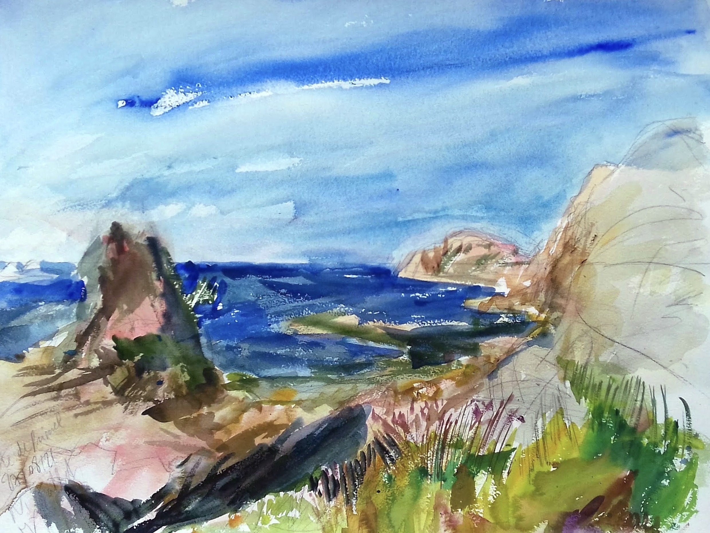 Nathalie gallet aquarelles 07 21 03 12 pointe de primel 46x61 arches torchon 300 gr
