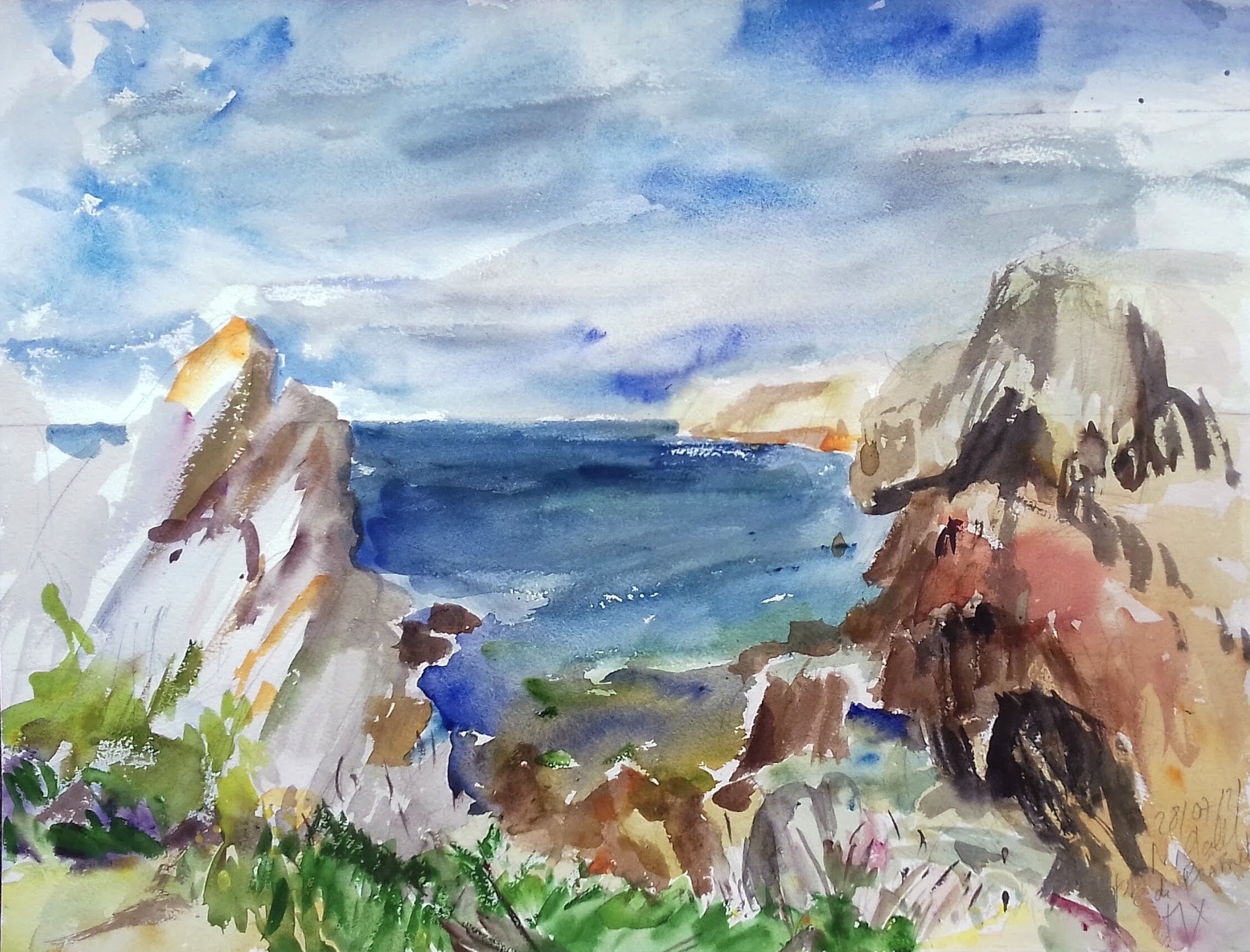 Nathalie gallet aquarelles 07 21 04 12 pointe de primel 46x61 arches torchon 300 gr