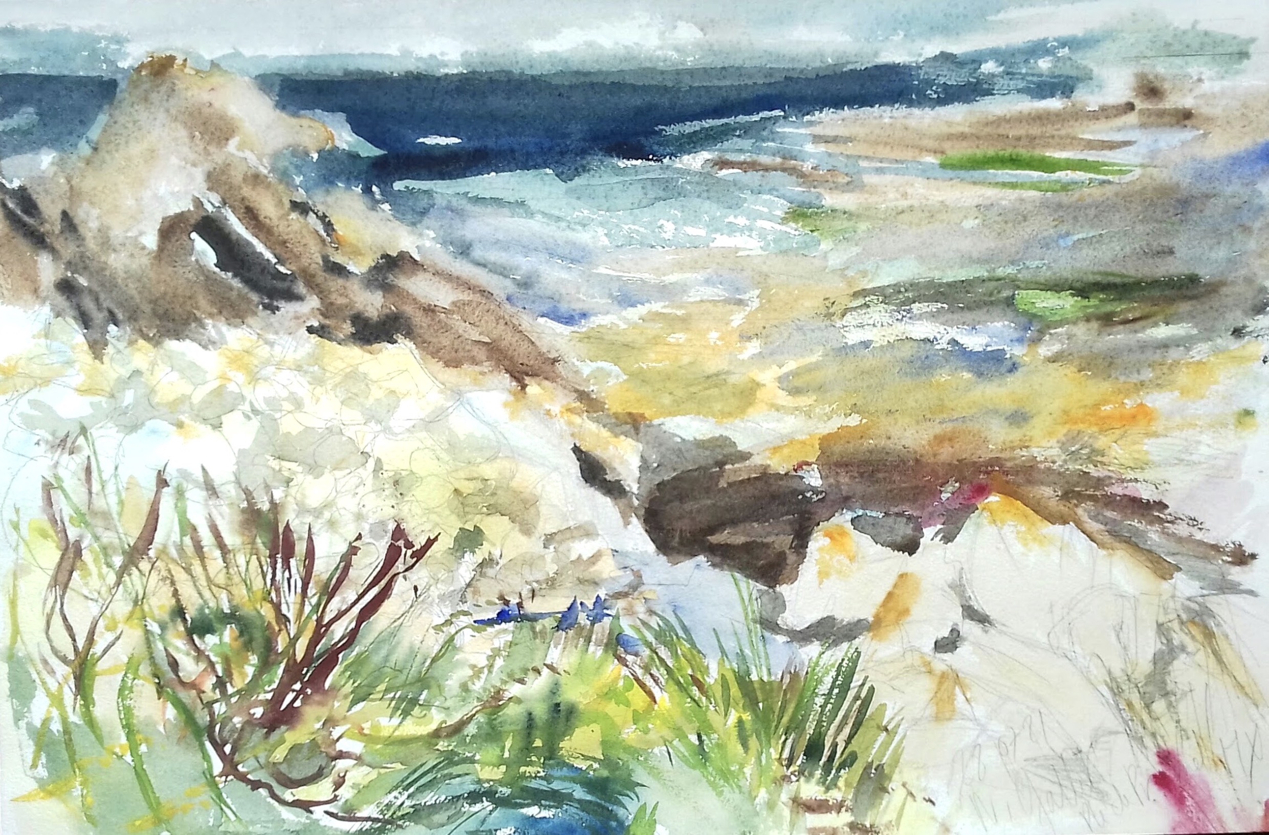 Nathalie gallet aquarelles 07 21 05 12 pointe de primel 40x61 arches torchon 300 gr
