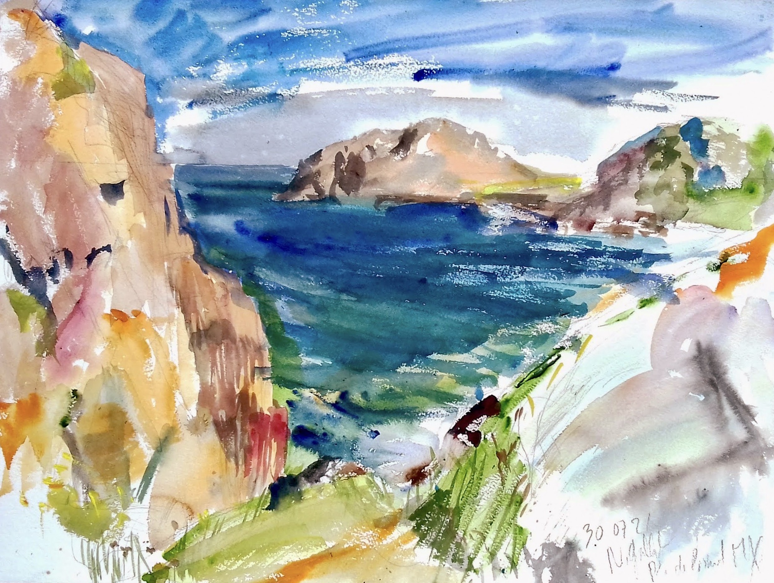 Nathalie gallet aquarelles 07 21 06 12 pointe de primel 46x61 arches torchon 300 gr