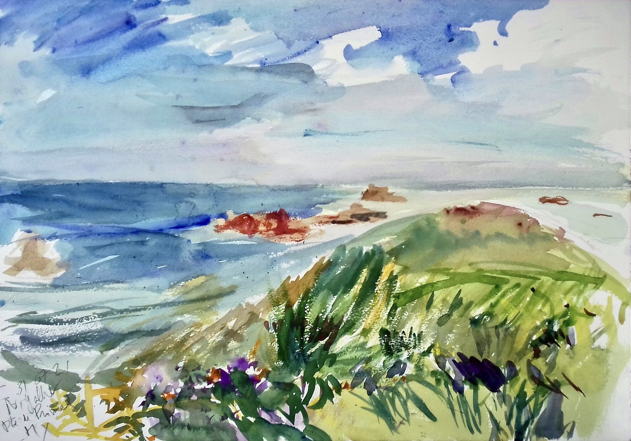 Nathalie gallet aquarelles 07 21 07 12 pointe de primel 51x36 saunders white grain fin 300gr