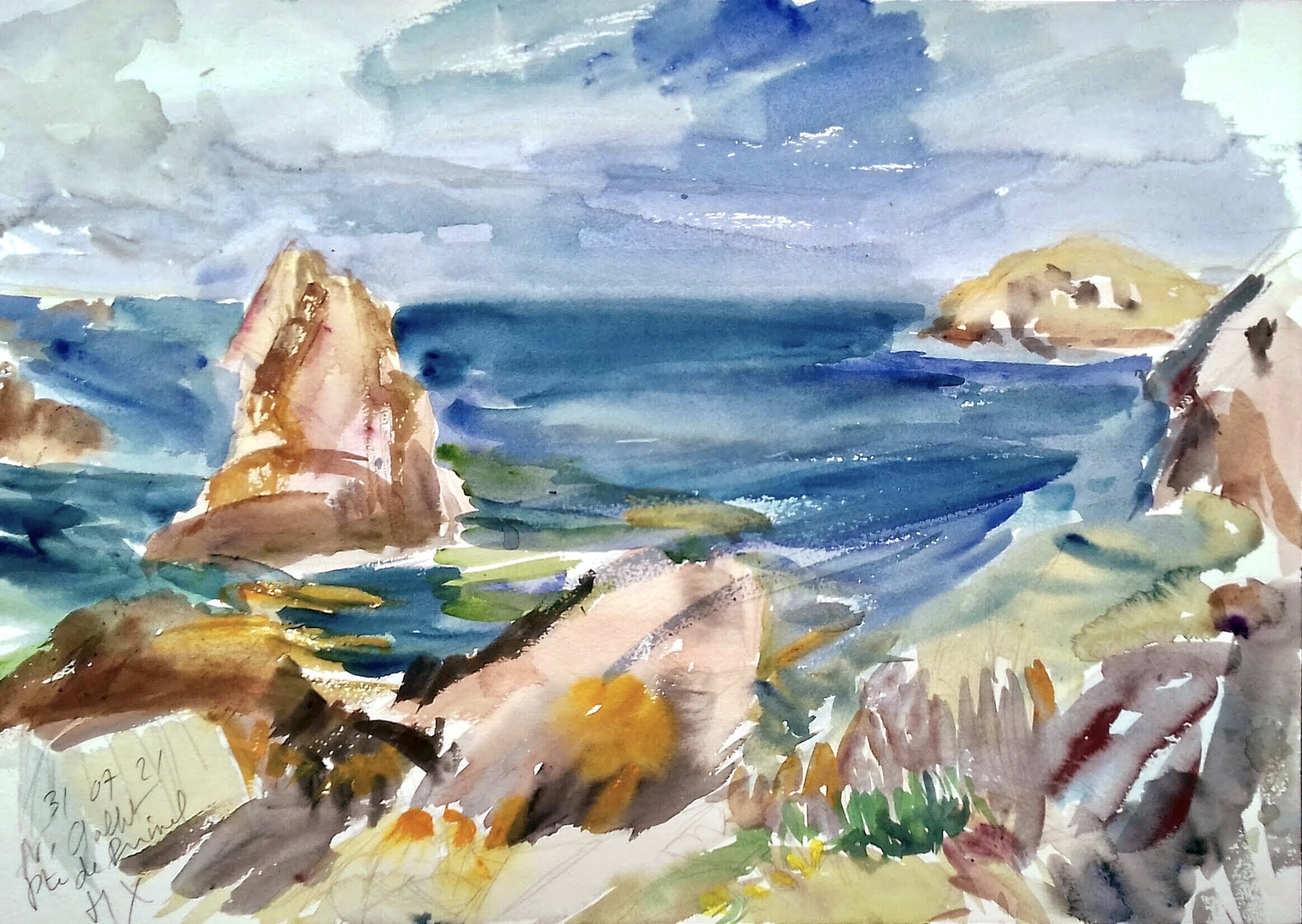 Nathalie gallet aquarelles 07 21 08 12 pointe de primel 51x36 saunders white grain fin 300gr