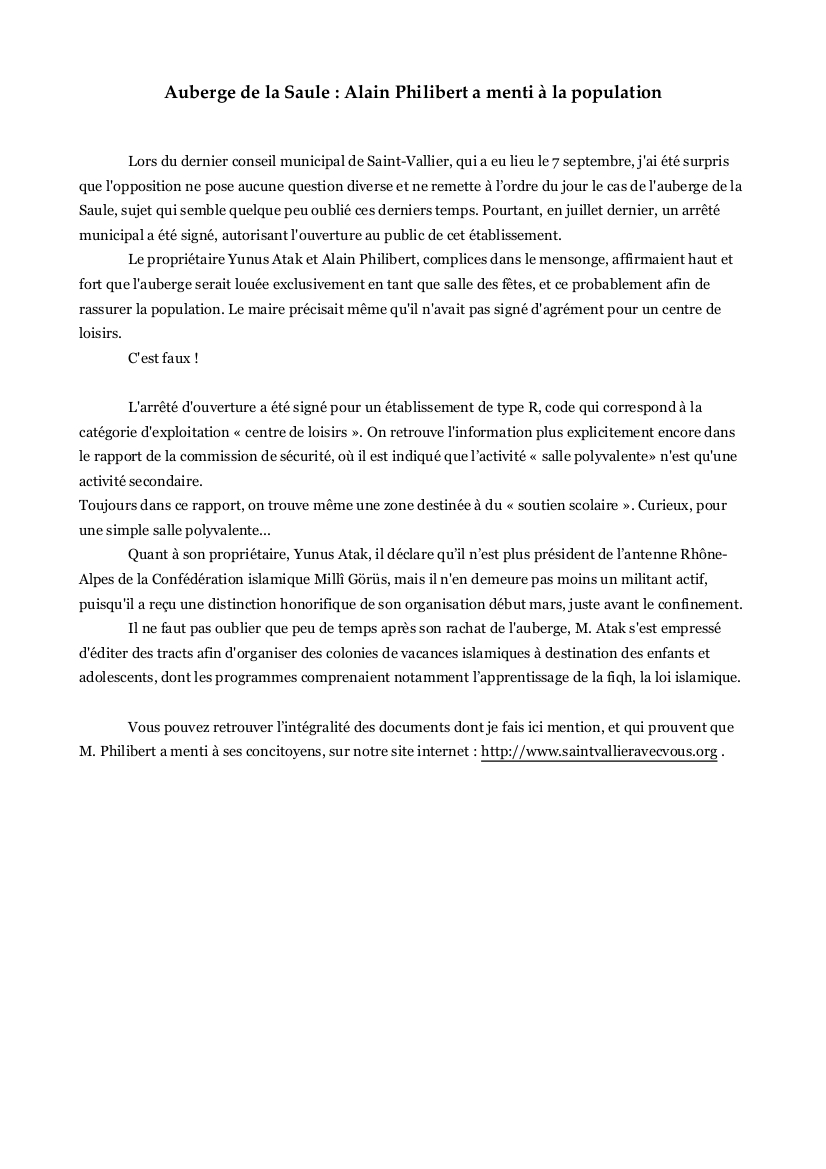 Communique de presse 15 septembre 2020
