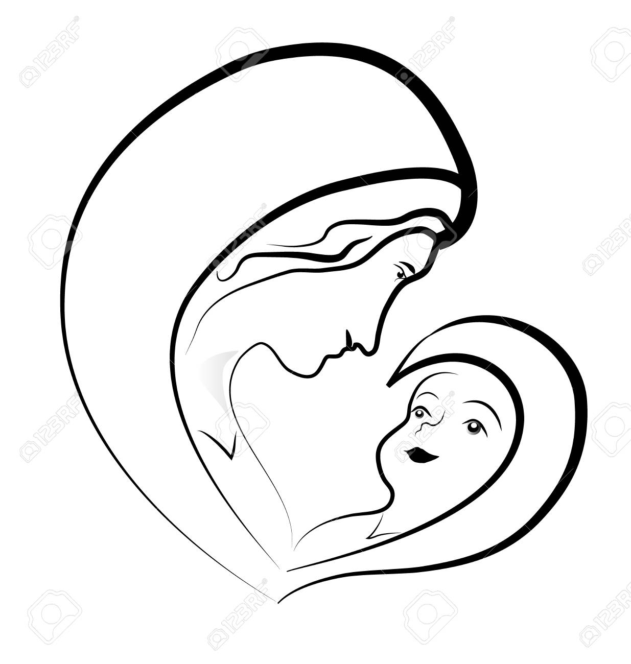 98885819-vierge-marie-et-l-enfant-jesus-dessin-d-illustration-de-dessin-vectoriel-