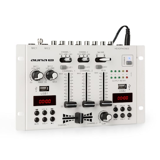 10034585 yy 0001 titel   aunapro DJ-22BT MKII 3 2 Kanal Mixer weiss
