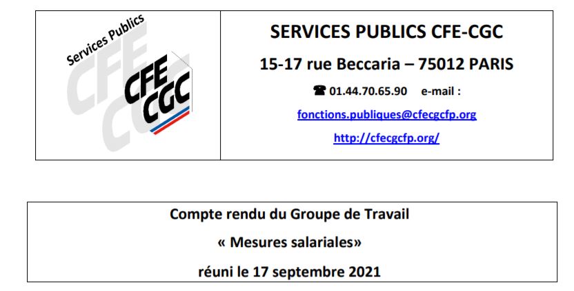Compte rendu du groupe de travail "mesures salariales"