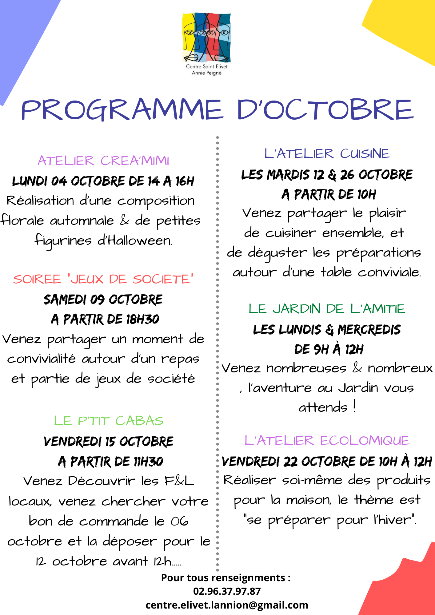 LE PROGRAMME D'OCTOBRE 2021
