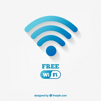 Fond bleu symbole wifi bleu dans design plat 23 2147626104