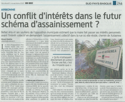 Un conflit d'intérêt dans le futur schéma d'assainissement ? Sud Ouest 05 11 2021