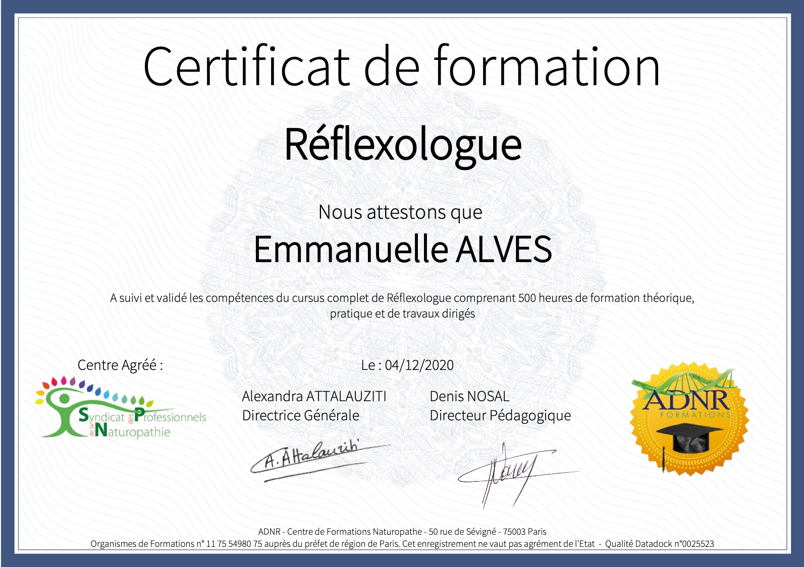 Certificat re flexologie