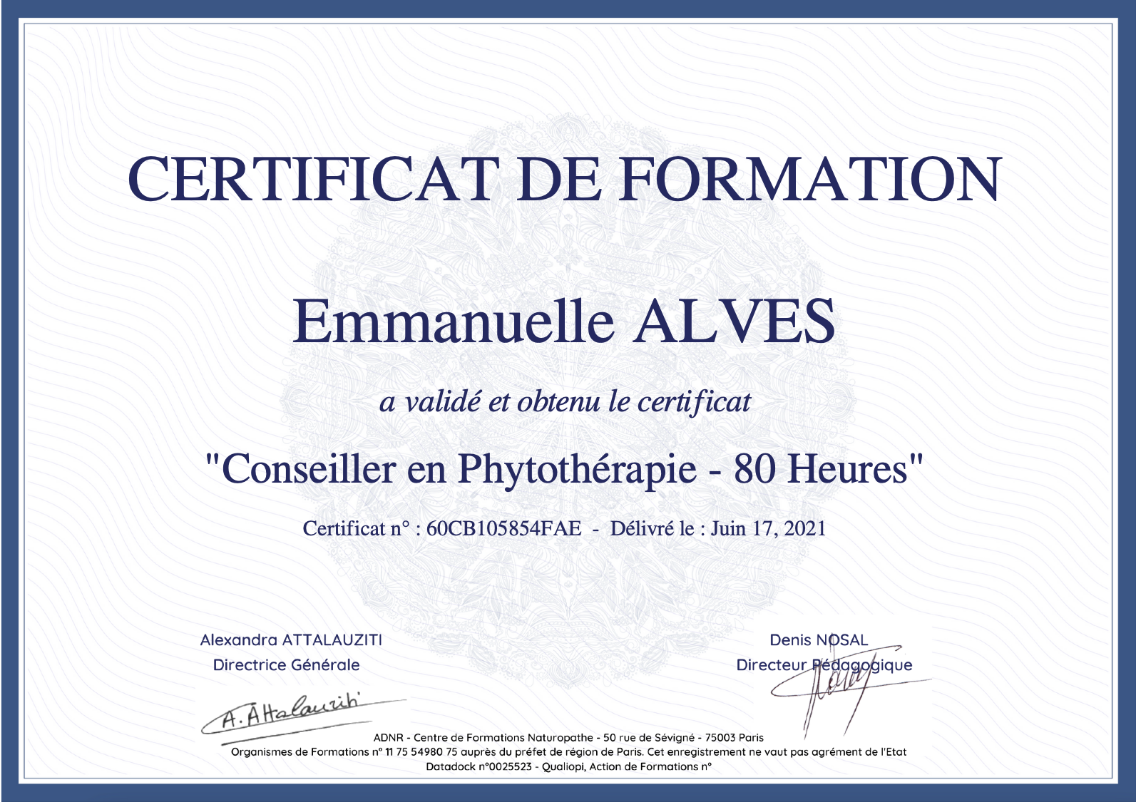 Certificat phytothe rapie