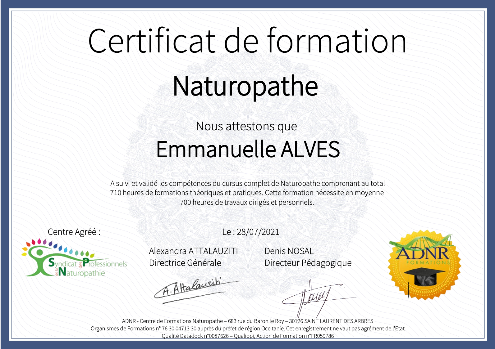 Certificat naturopathe