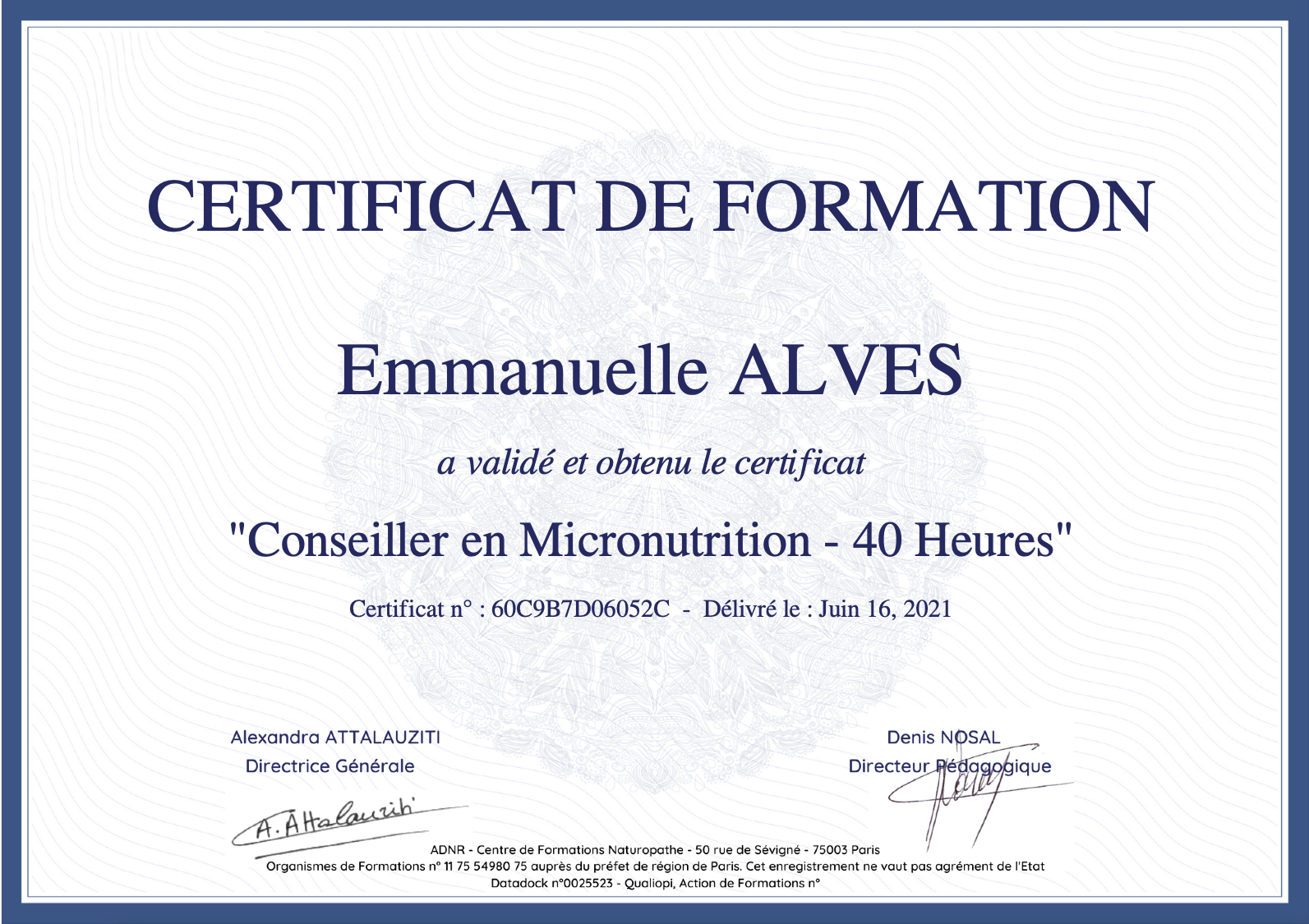 Certificat micronutrition