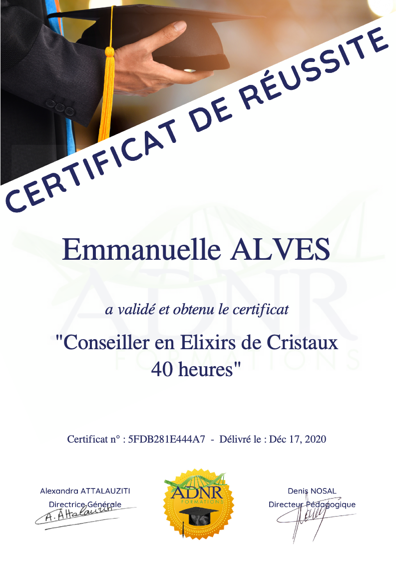 Certificat elixirs de cristaux