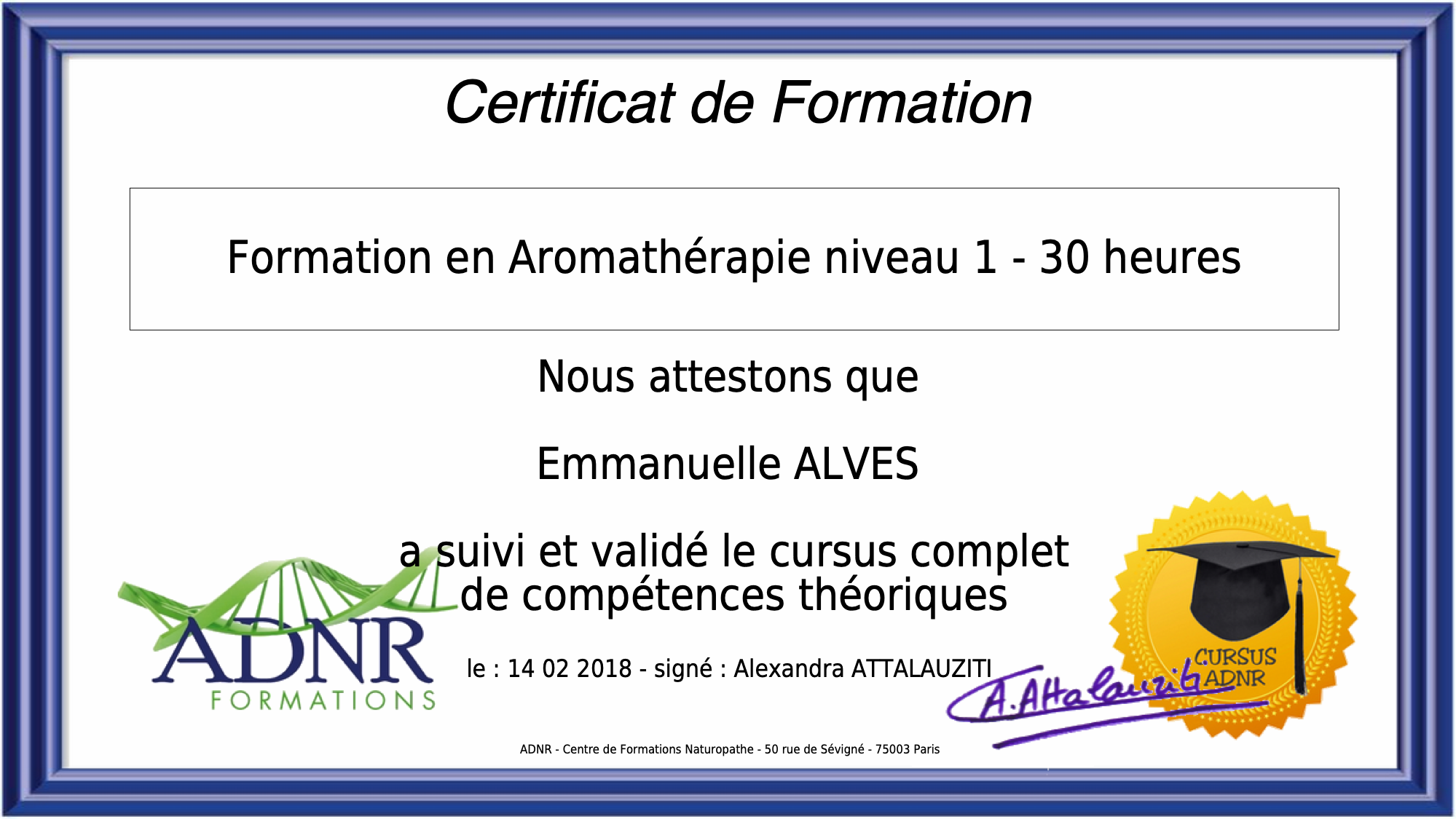 Certificat aromathe rapie niv1