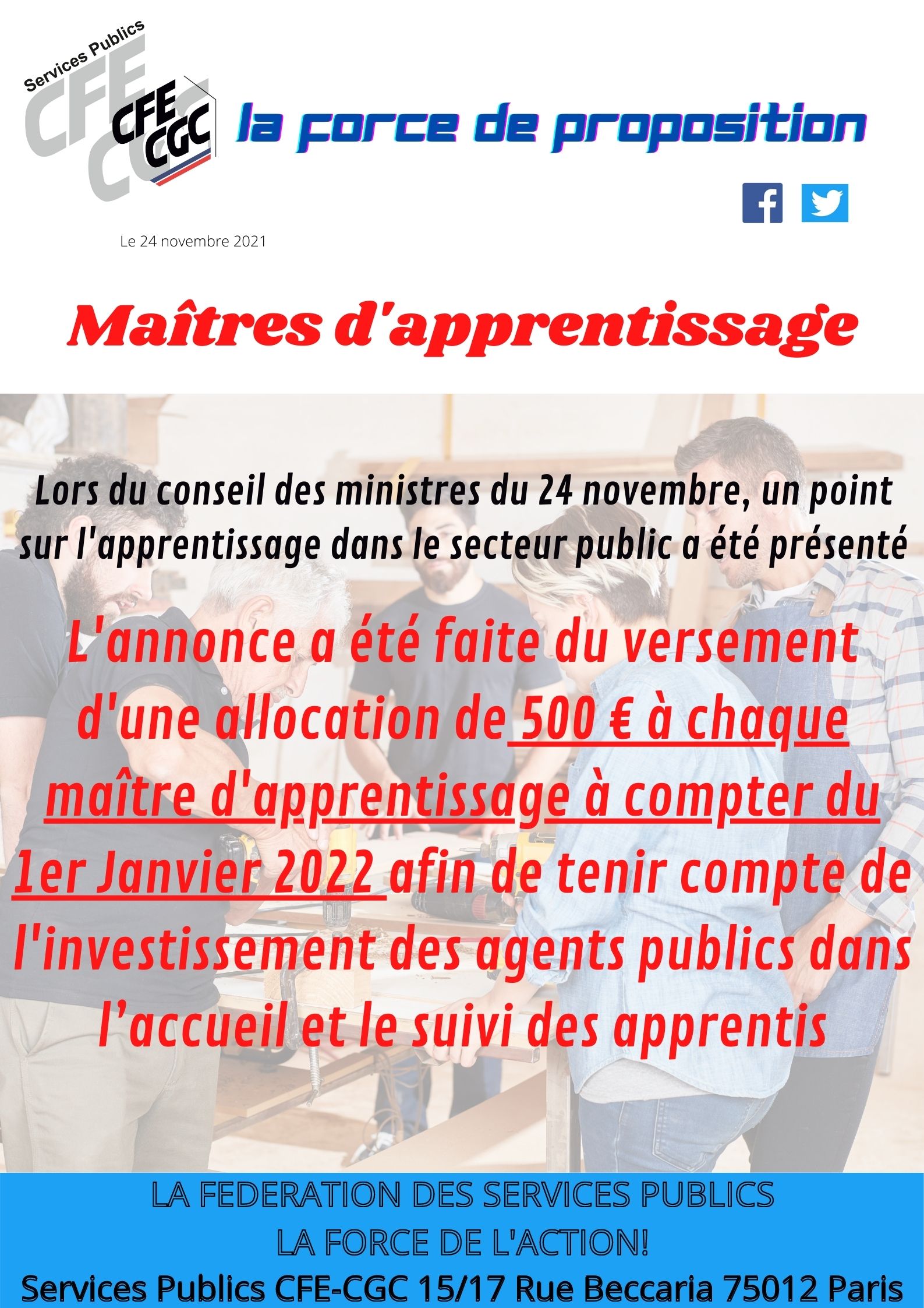 Maîtres d'apprentissage: PRIME DE 500 €