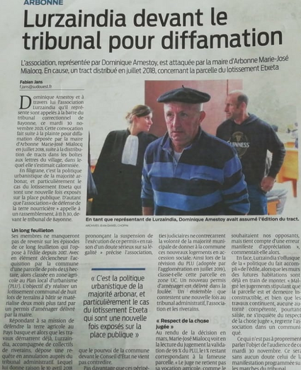 Lurzaindia devant le tribunal / Sud Ouest 29 11 2021