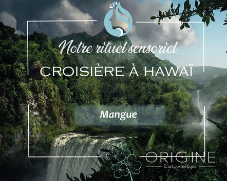 Rituel Sensoriel "Croisière à Hawaï" veritable source de bien-être  au parfum tropicale de mangue. Faites une pause fraicheur au bord d'une cascade à hawaï 