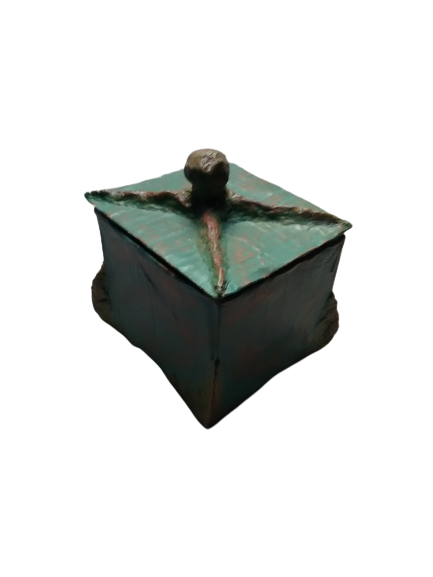BAUDKJELL Boîte carrée haute en papier mâché turquoise et son couvercl