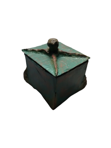 BAUDKJELL Boîte carrée haute en papier mâché turquoise et son couvercl