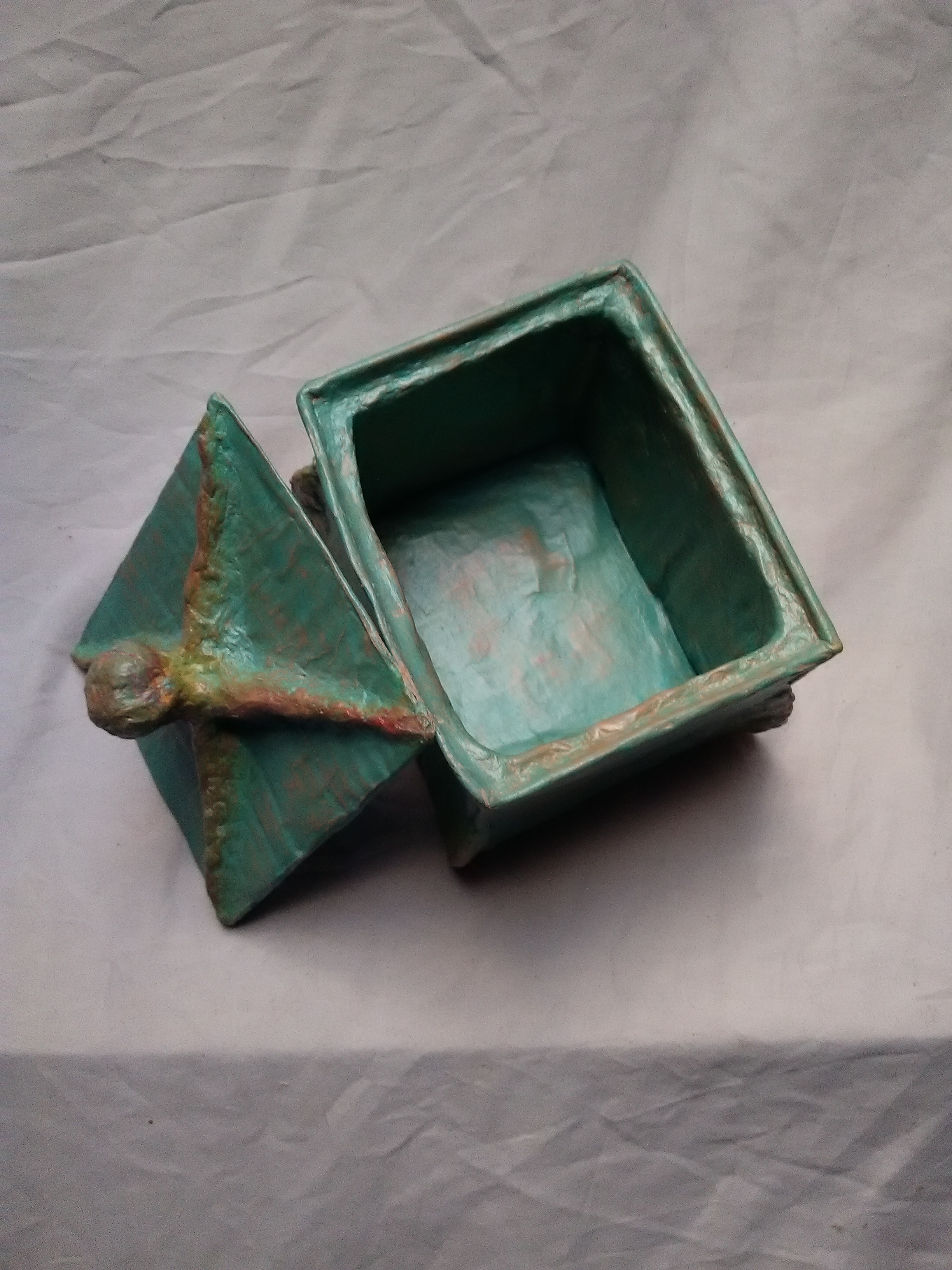 BAUDKJELL Boîte carrée haute en papier mâché turquoise et son couvercle