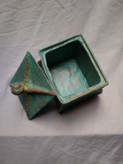 BAUDKJELL Boîte carrée haute en papier mâché turquoise et son couvercle