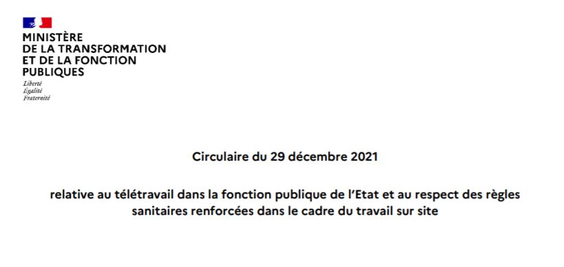 Circulaire du 29 décembre 2021 relative au télétravail dans la FPE