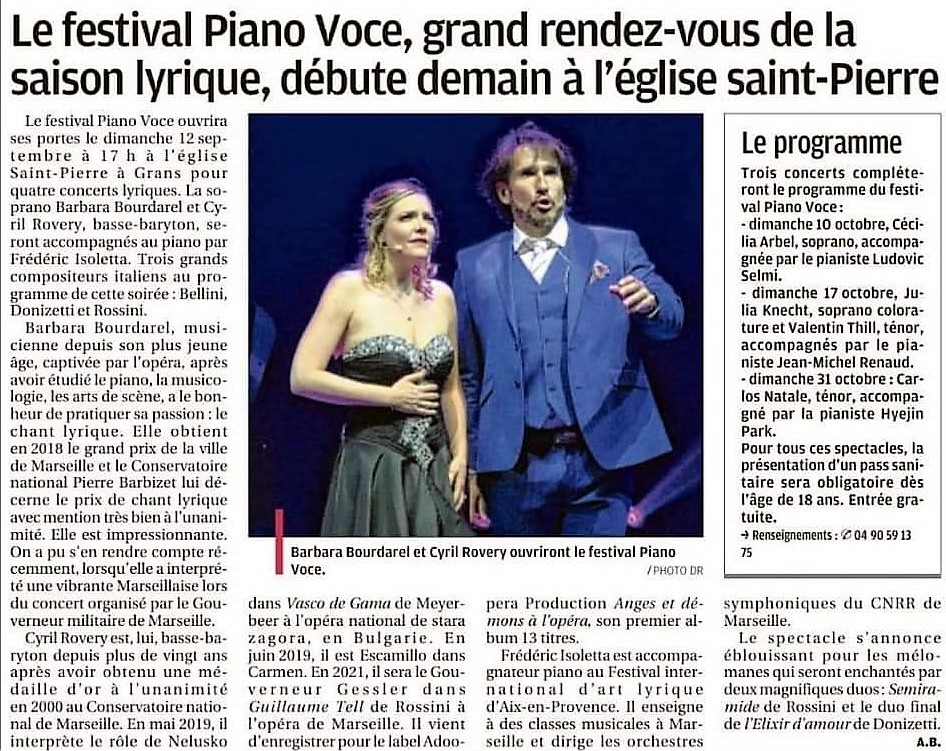 Festival Piano Voce 2021. Eglise Saint Pierre de Grans. 2021 09.