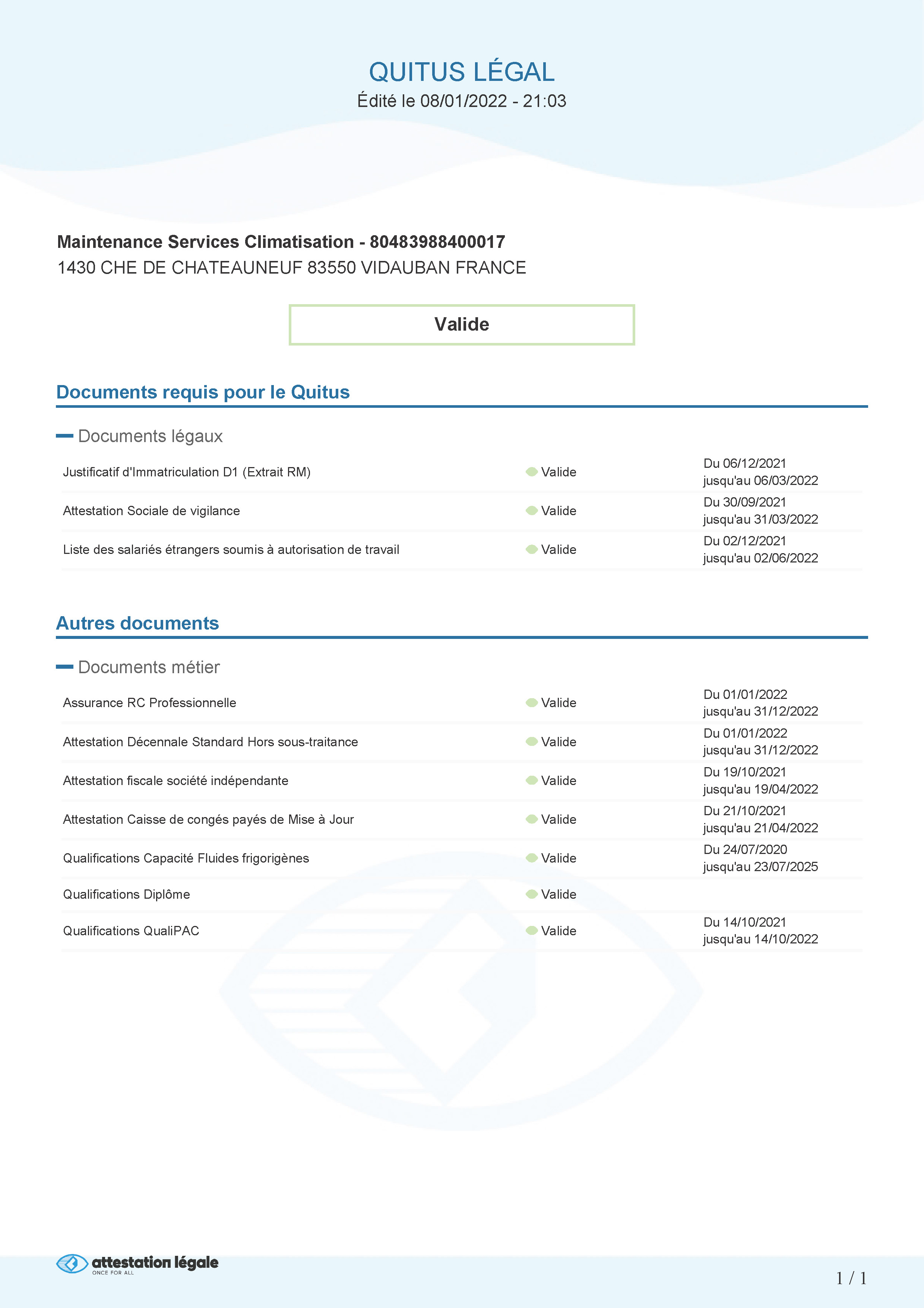 Quitus Legal-Maintenance Services Climatisation