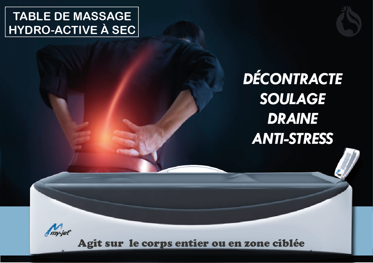 Table de massage hydro-actif à sec permet de Décontracter, soulager, drainer ou encore eliminer le stress.