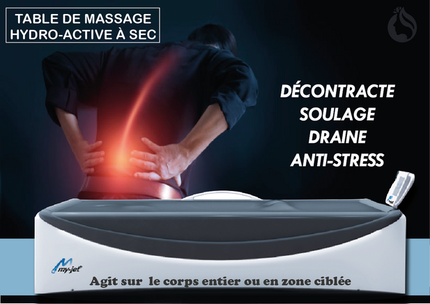 Table de massage hydro-actif à sec permet de Décontracter, soulager, drainer ou encore eliminer le stress.