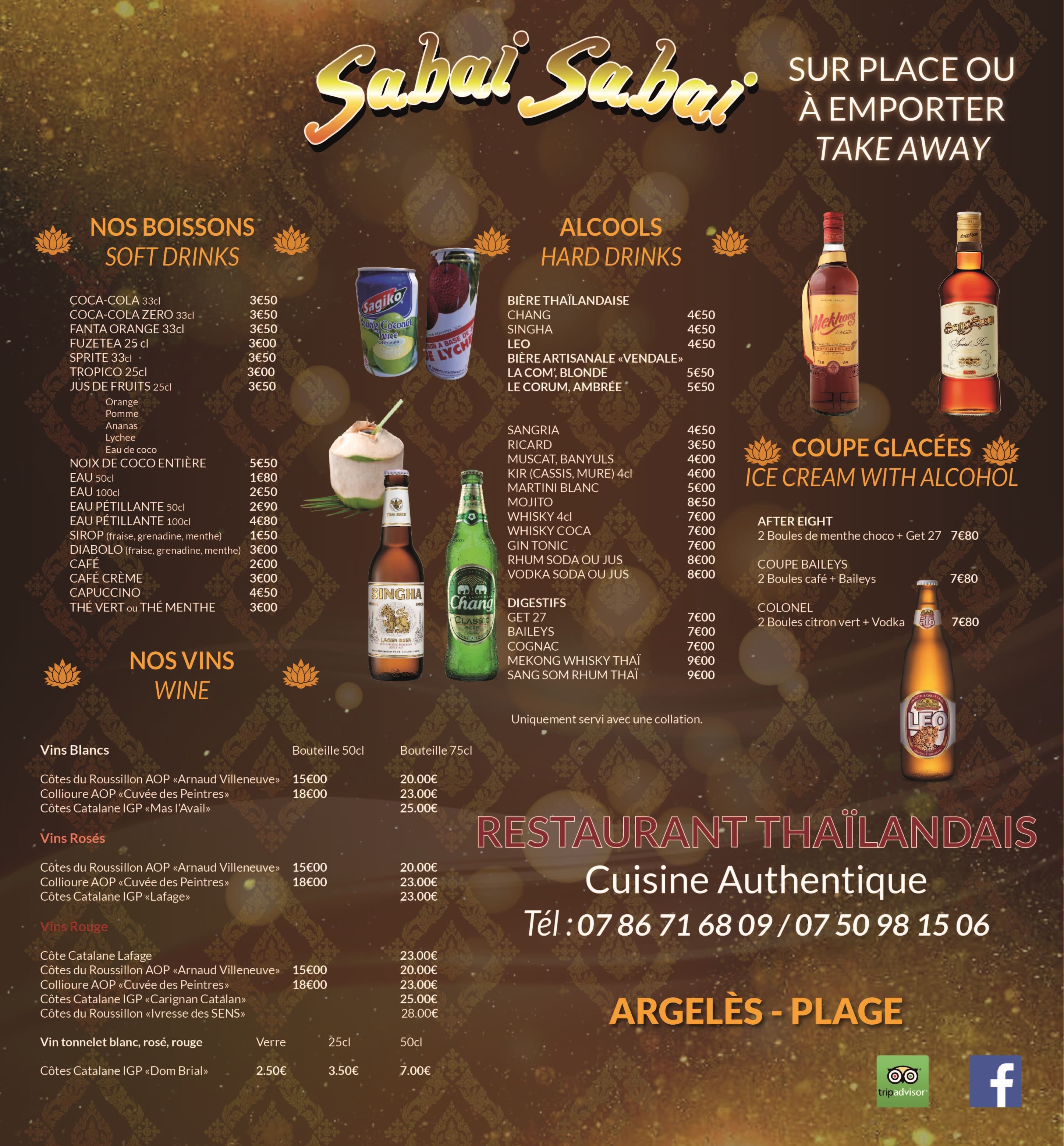 Affiche menu boisson restaurant sabai sabai maxgraphiste
