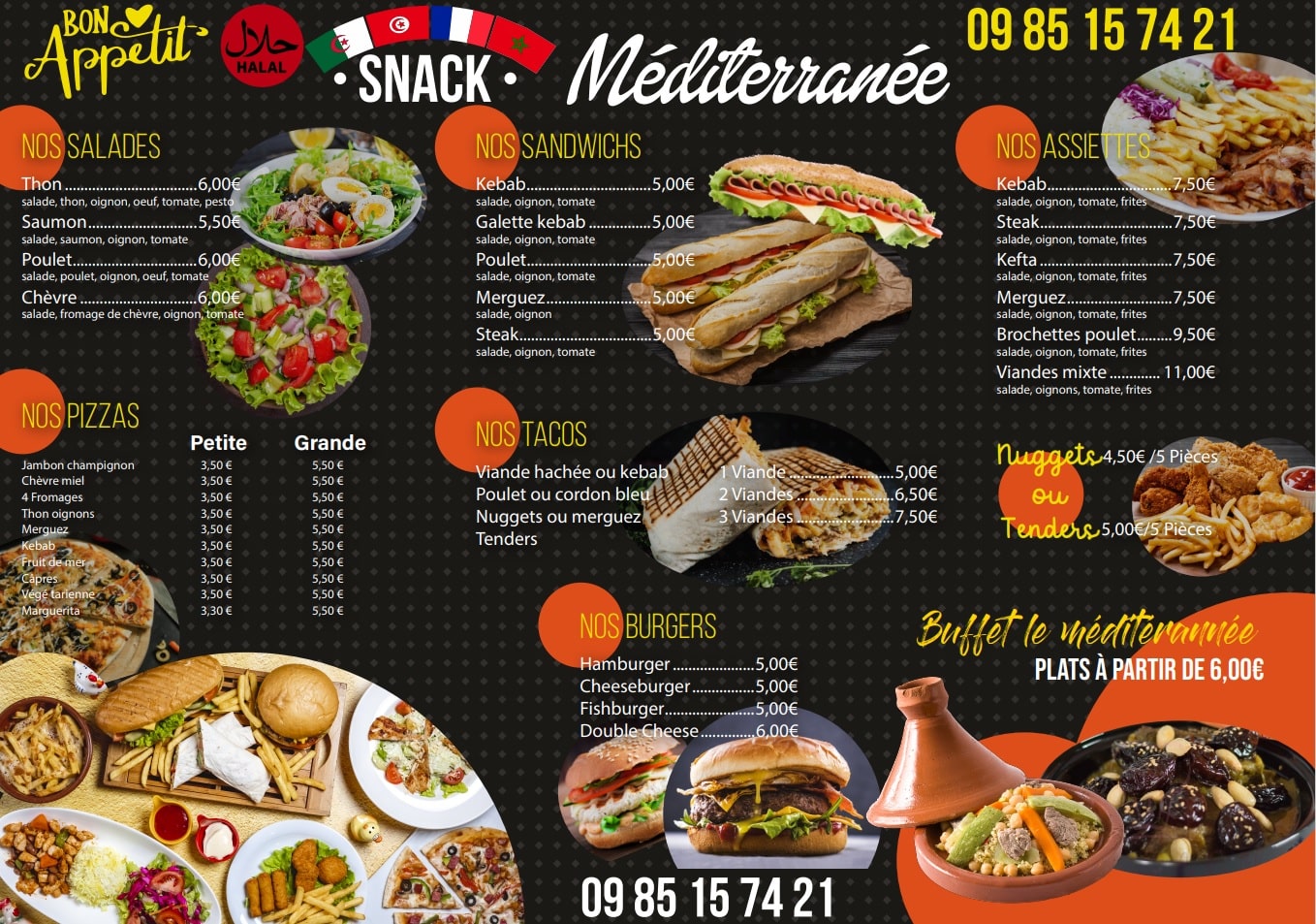 maquette graphique carte menu snack méditerranée perpignan