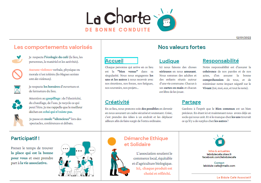 Charte de bonne conduite, le bidule café associatif