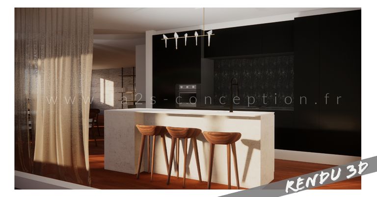 Conception Pièce de vie, dont Cuisine - Projet Rénovation