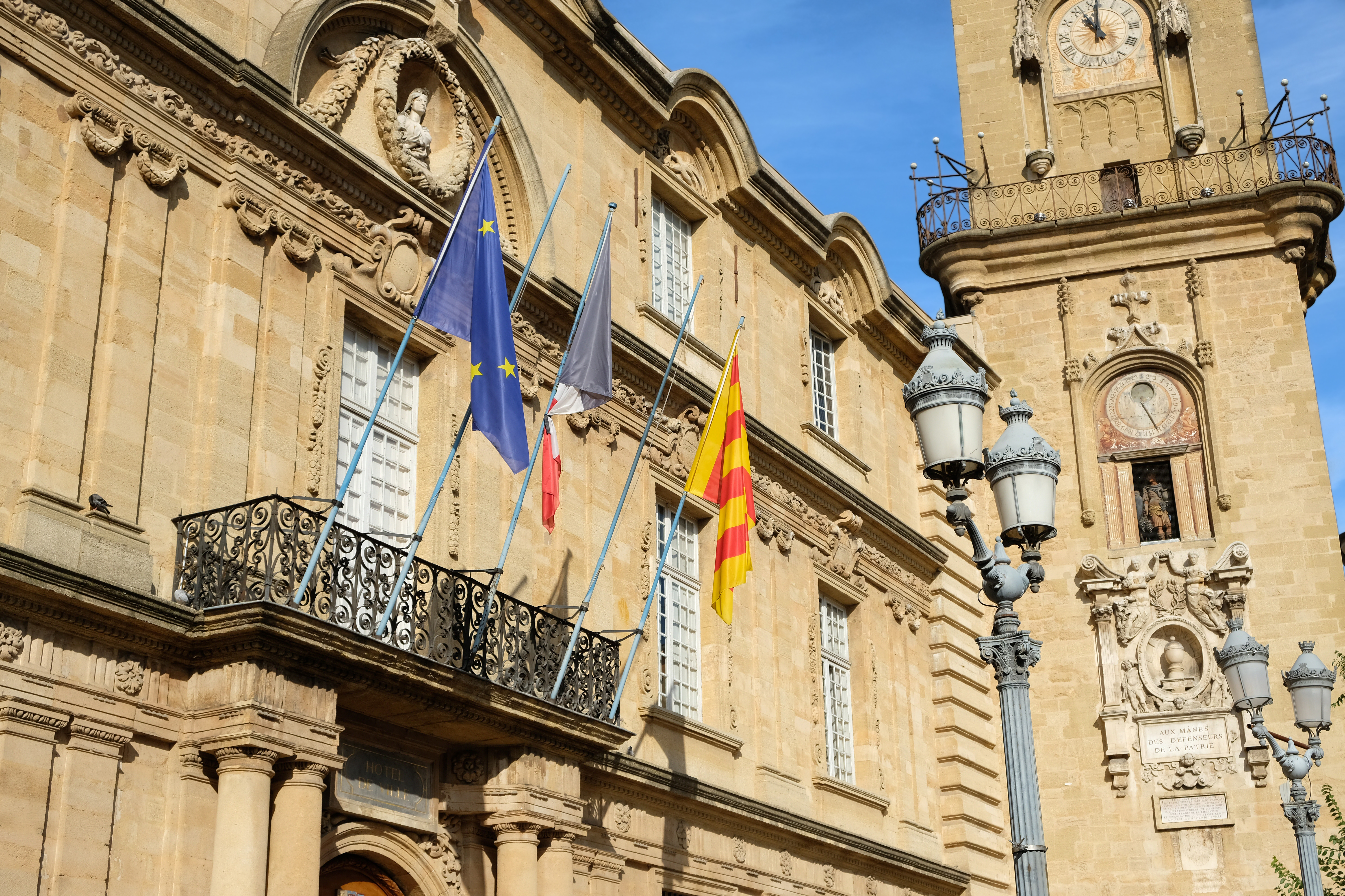 Clock tower and town hall building in aix provence france