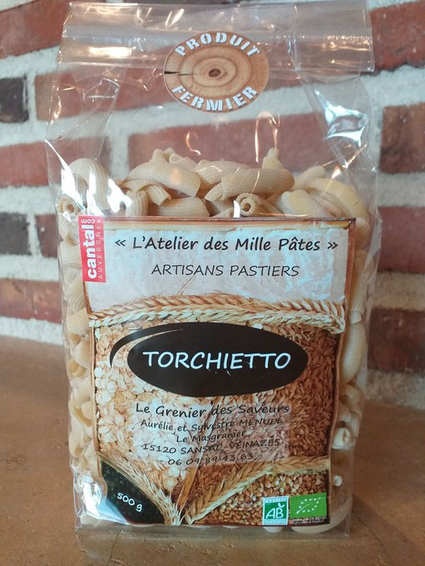 pâtes de blé dur bio forme Torchietto proposées à l'AMAP de Murat