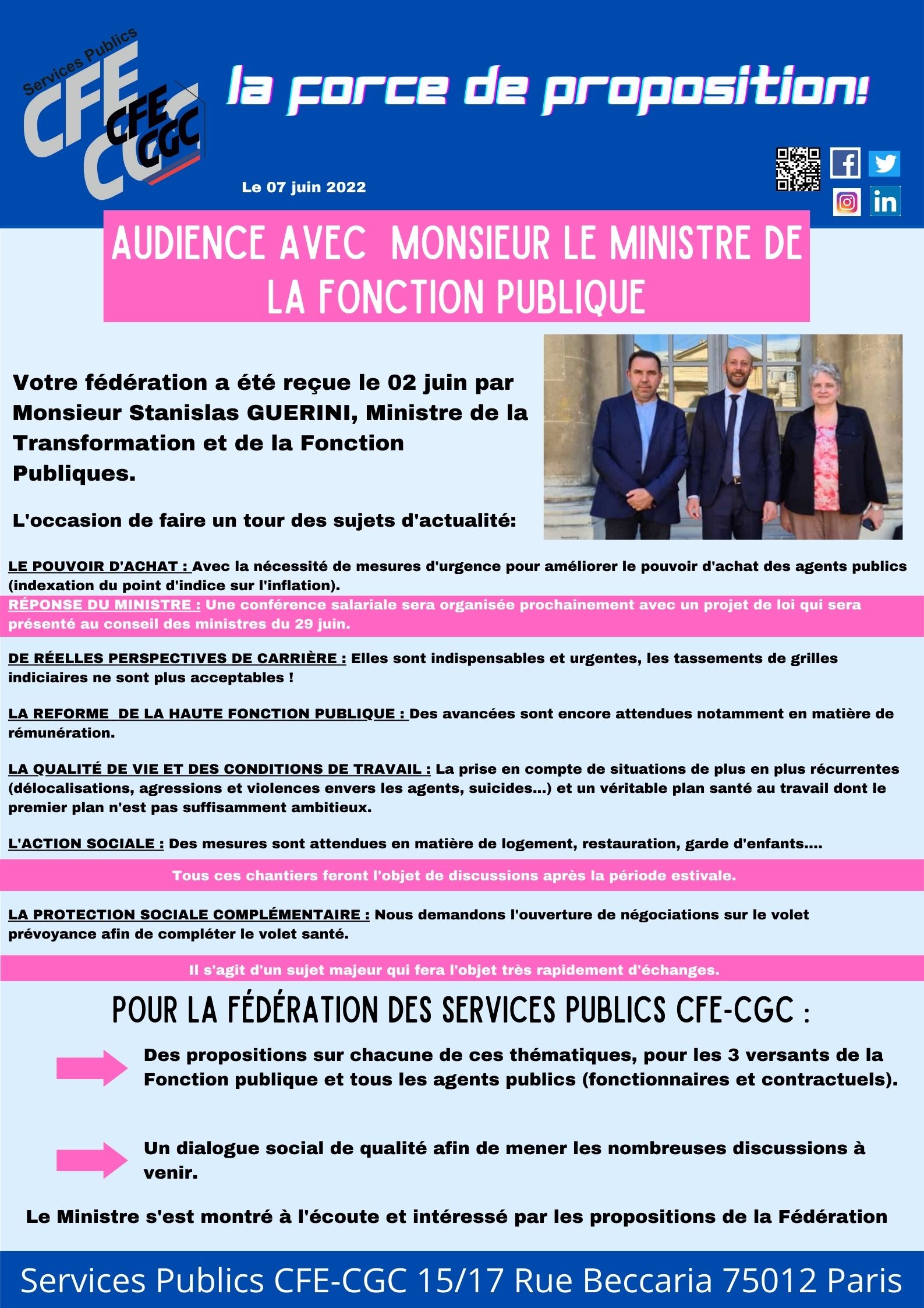 Audience avec le Ministre de la Fonction Publique