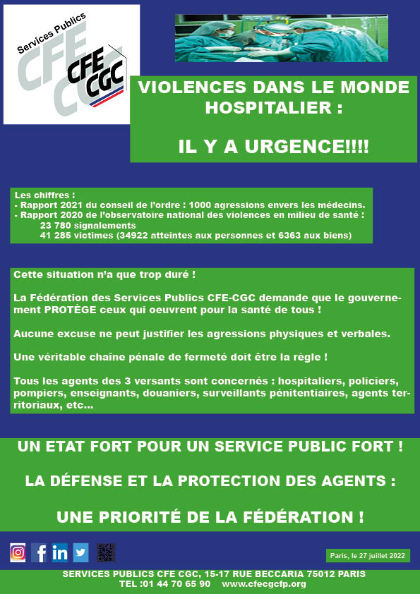 violences dans le monde hospitalier : il y a urgence !!!