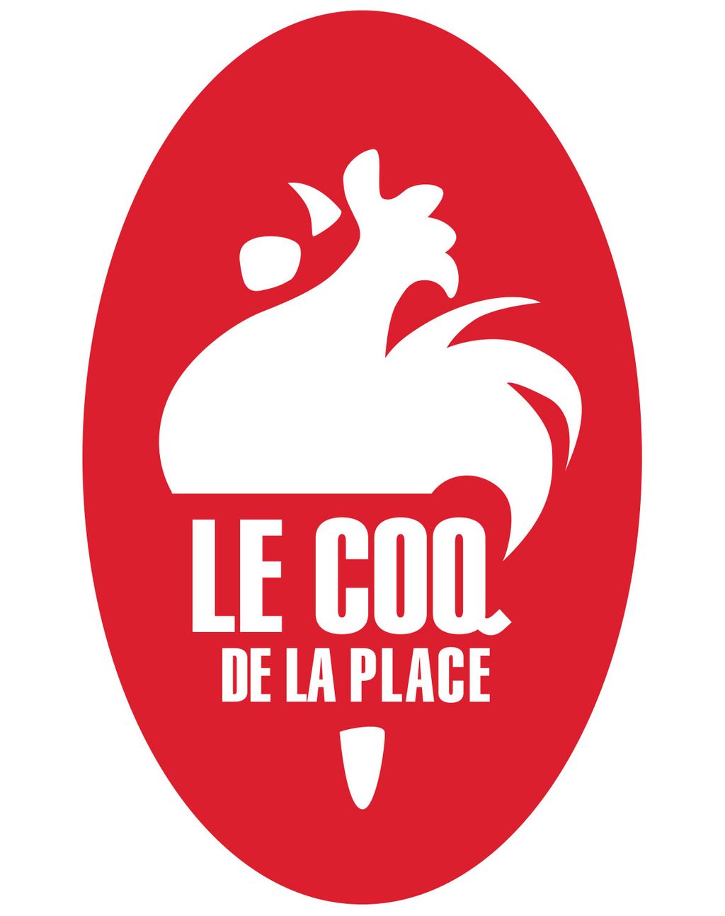 Logo le coq blanc fond rouge ovale