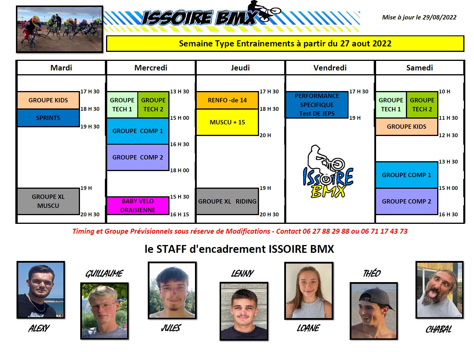 Informations horaires et groupes
