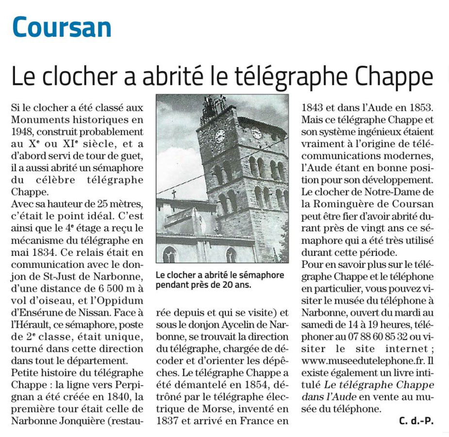 Le télégraphe Chappe à Coursan...
