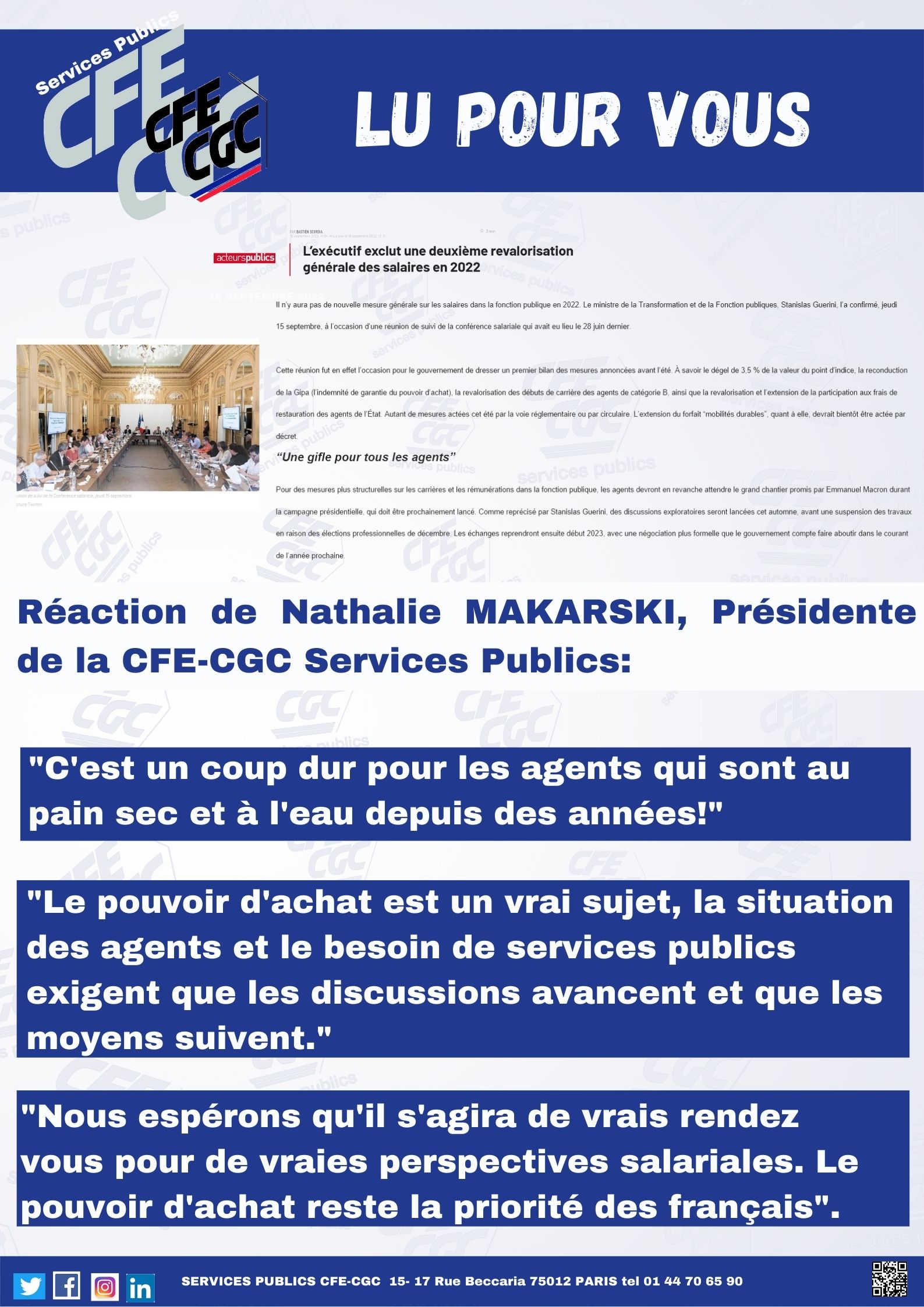 Lu pour vous: Pas de revalorisation générale des salaires pour 2022 