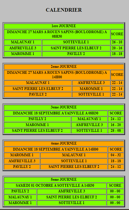Cdc 2 div groupe a calendrier