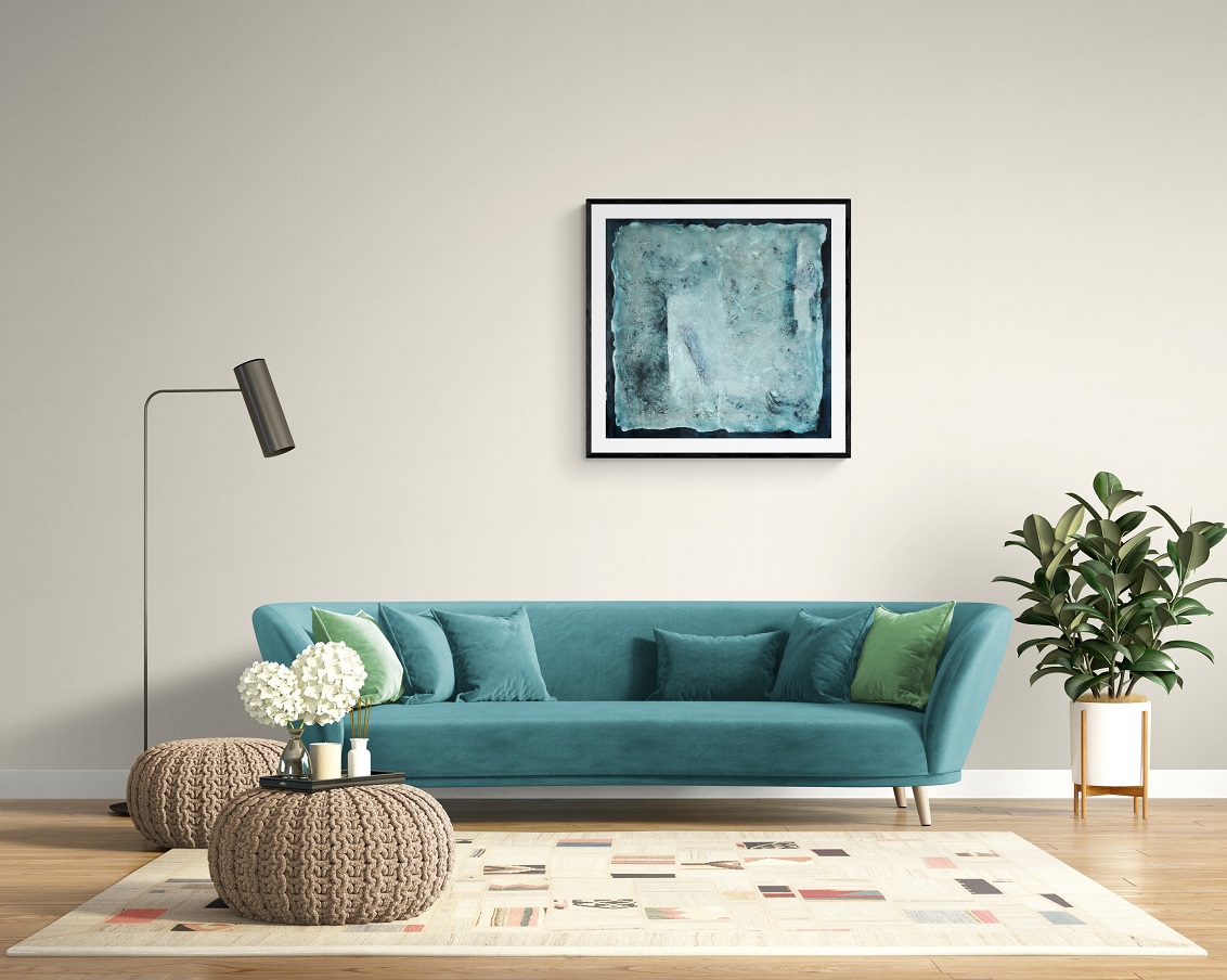 Modern chic living room interior with long sofa